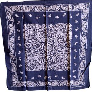 Vintage Navy Blue Hanky Cowboy Western Bandana 100% Cotton Buttery Fastcolor